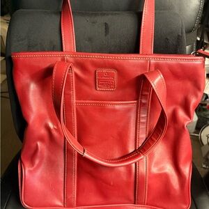 Liz Claiborne Vintage Red Leather Tote Bag
